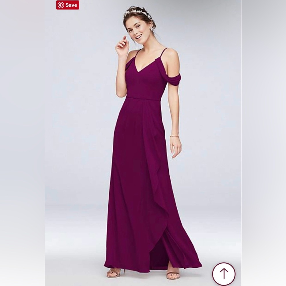David’s Bridal Sangria Pink Long Maxi Chiffon Bridesmaid Prom Dress with Slit